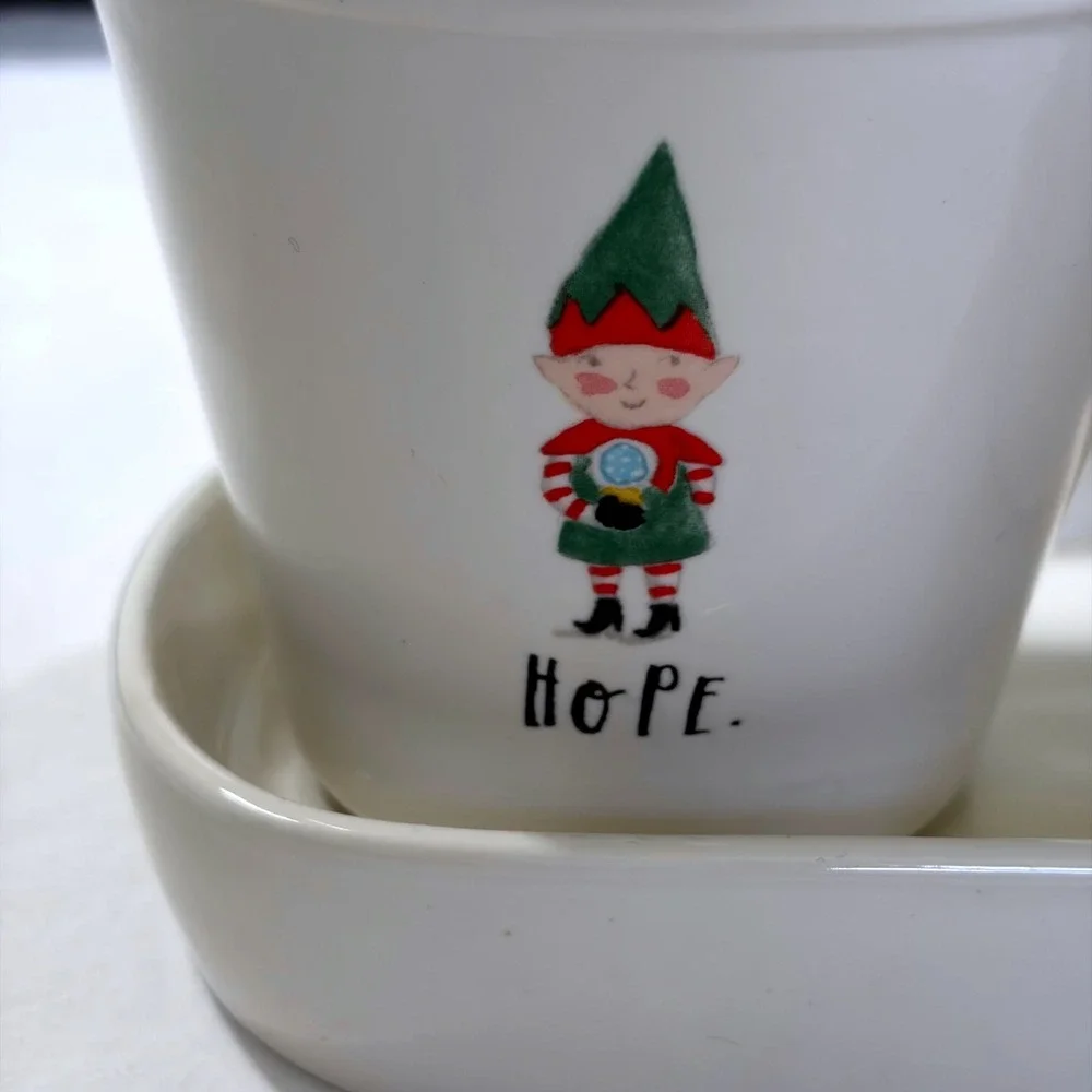 Rae Dunn Christmas Elves Planter Set Tray Hope Holly Jolly White Ceramic 4pc